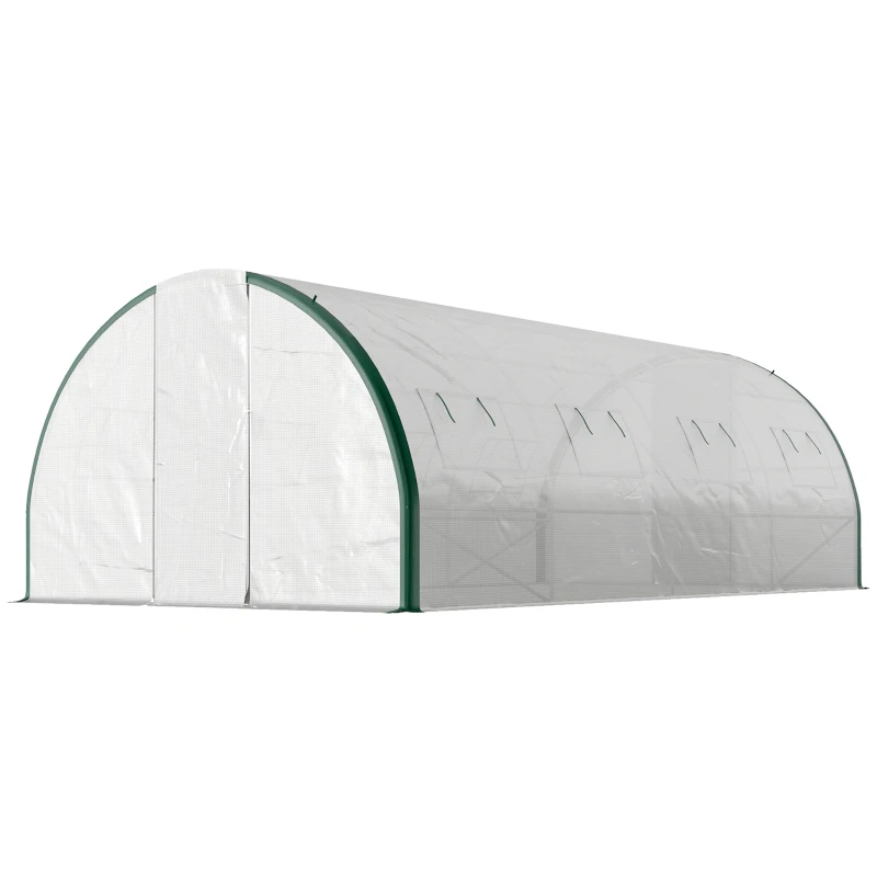 Outsunny Estufa túnel de jardim 18 m², estufa túnel de jardim com portas e 8 janelas, lona PE 140g/m² 600 x 300 x 200 cm branca