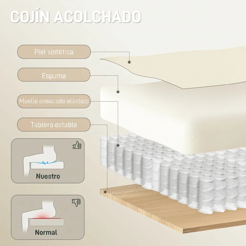 HOMCOM Silla de Escritorio con Reposapiés Respaldo Reclinable Acolchado Grueso Tapizada en Cuero Sintético Beige
