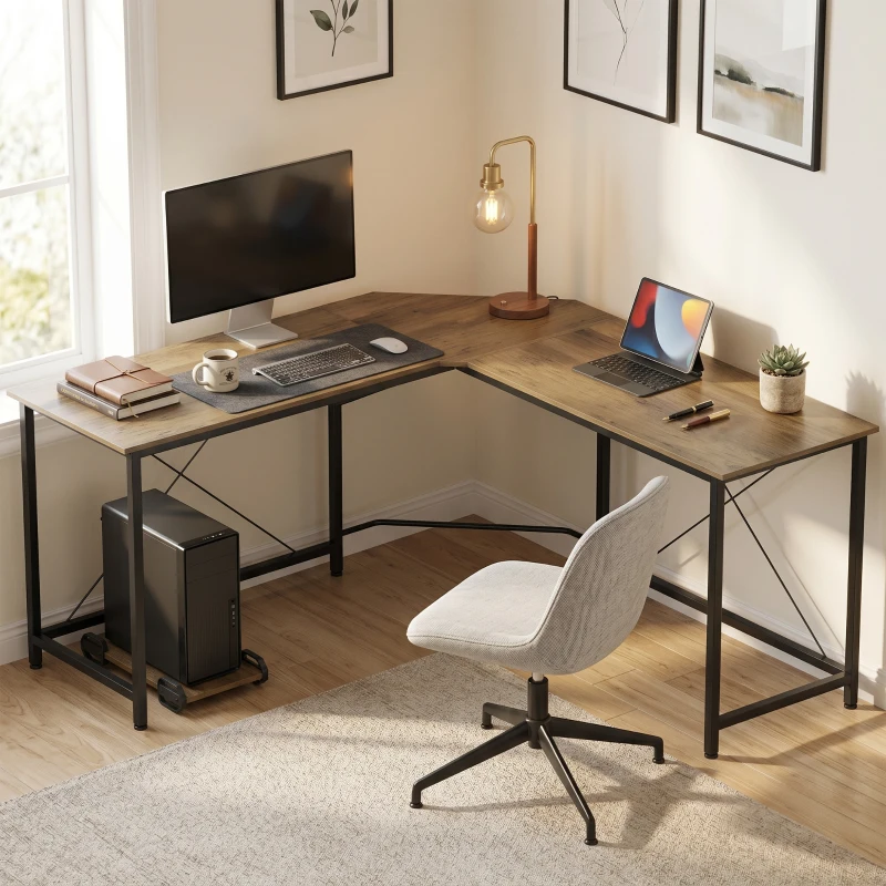 HOMCOM Corner L-Shape Computer Desk PC Workstation Writing Gaming Table Home Office