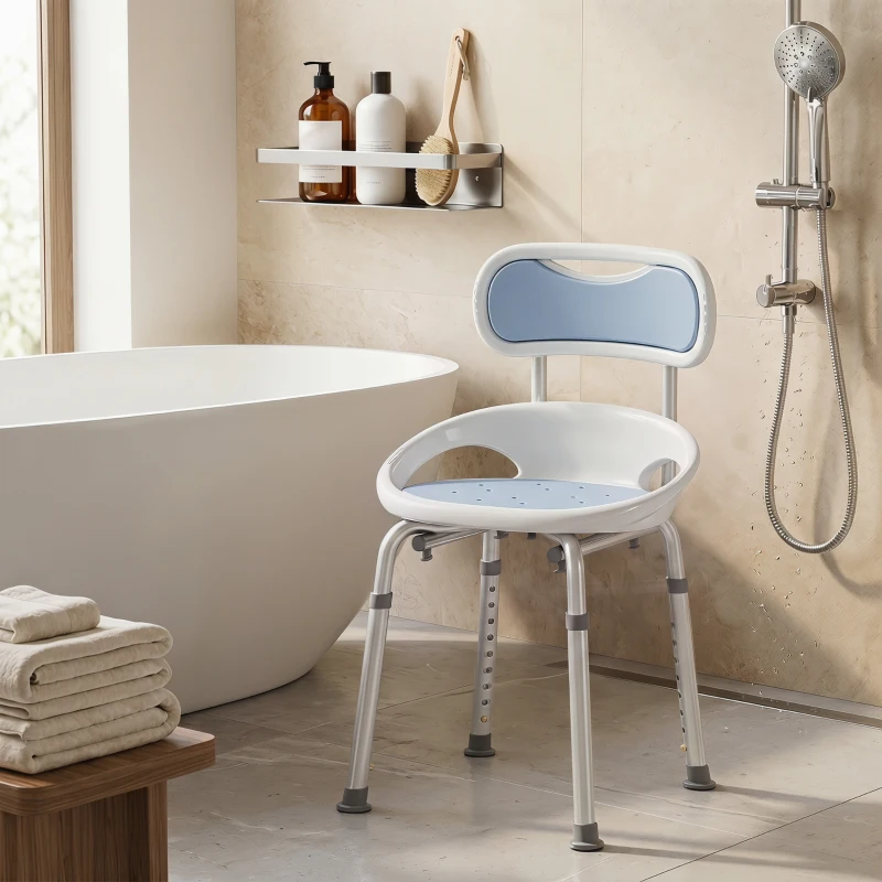 HOMCOM Silla Ducha Personas Mayores con Protectores Laterales Respaldo Antideslizantes Altura Regulable Carga 136 kg Azul