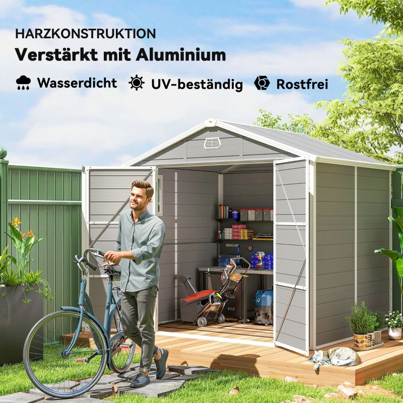 Outsunny Gerätehaus, 4,1m², Gartenhaus mit Satteldach, 240 x 190 x 180/228 cm