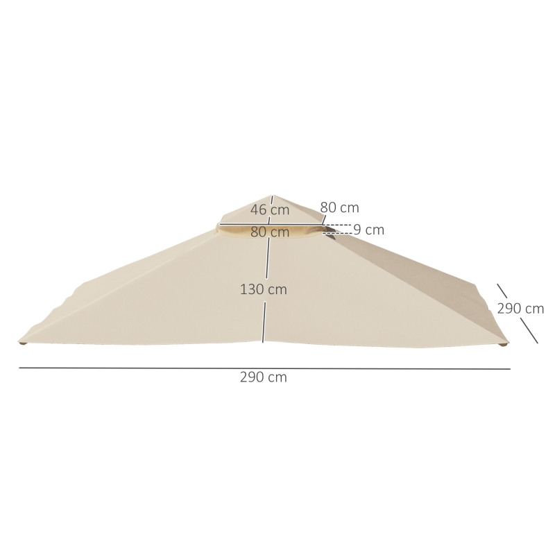 Outsunny 3x3(m) Replacement Gazebo Canopy, Double Tier Roof Top for Garden, Patio, Outdoor, Beige (TOP ONLY)
