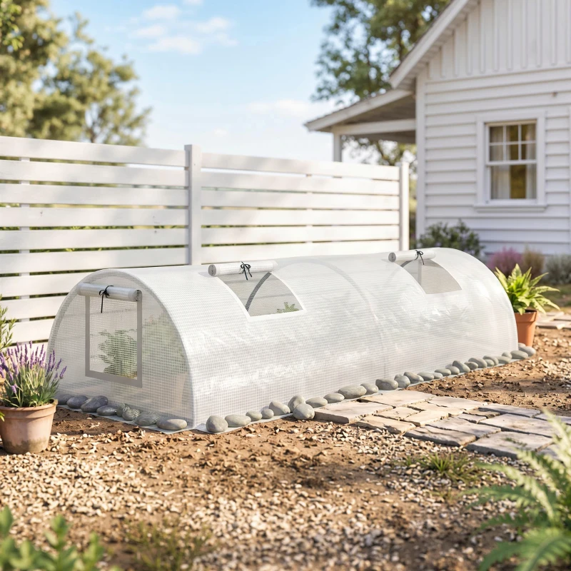 Outsunny Estufa de Cobertura Mini Túnel com Janela em Rede Resistente a UV Película Plástica 200x80x45 cm Branco