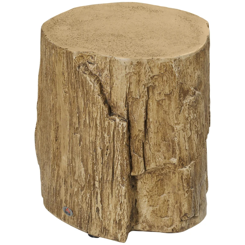 HOMCOM Tree Stump End Table, Round Concrete Side Table for Indoor and Outdoor Use, Natural Wood Effect