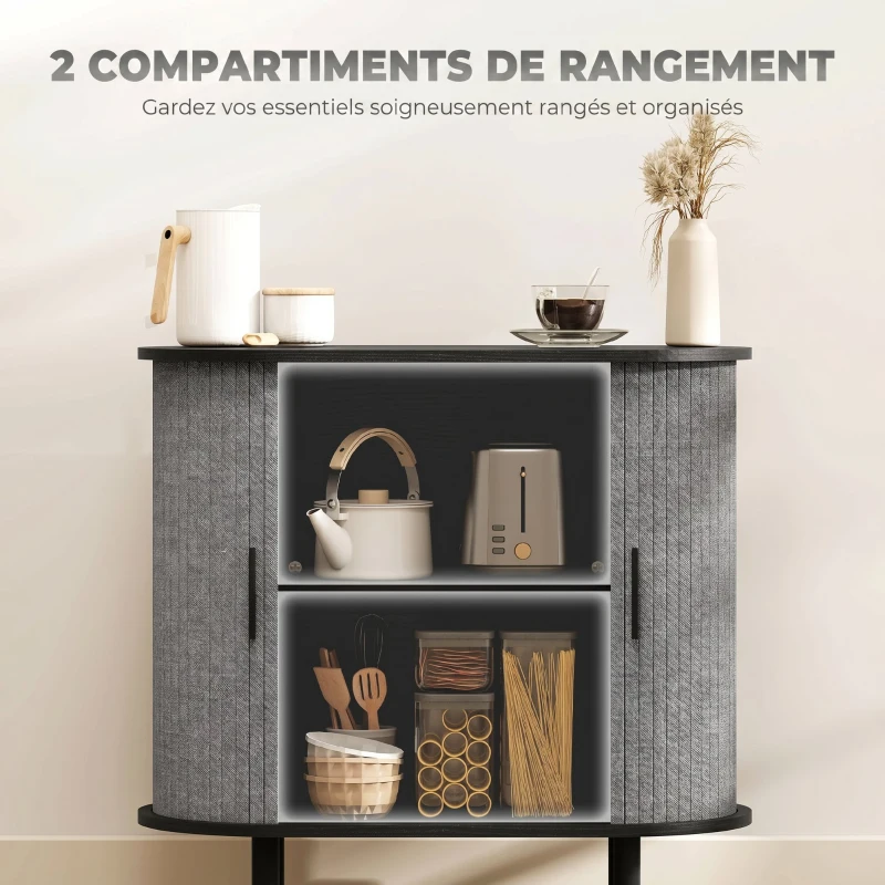 HOMCOM Buffet salon, meuble de rangement ovale avec 2 portes coulissantes et 2 compartiments, 80 x 40 x 78 cm, gris