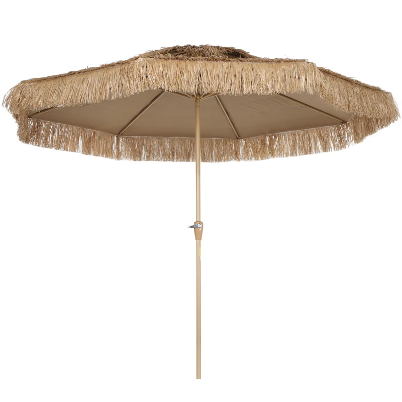 Outsunny Parasol de jardin extérieur en paille Ø 294 cm parasol droit mat 8 baleines en métal protection UV avec manivelle jaune