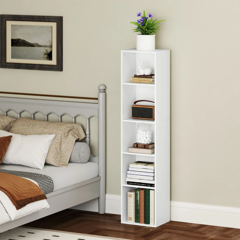 HOMCOM Bücherregal, 5 Fächer, verstellbare Regale, Holz, 30 x 24 x 133,5 cm, Weiß