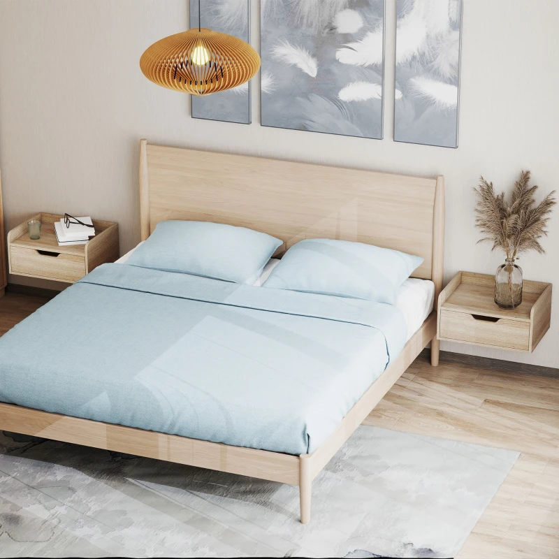 HOMCOM Floating Nightstands Set of 2, Wall Mounted Bedside Table with Drawer for Bedroom, Natural Wood