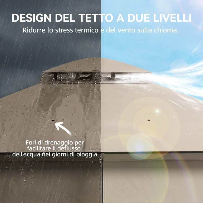Outsunny Gazebo da Giardino 3x3.6 m con Doppio Tetto, Tende e Zanzariera, in Metallo e Poliestere Cachi