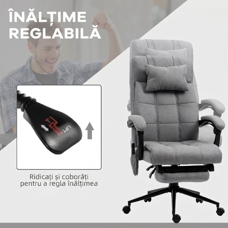 Vinsetto Scaun de Birou Reclinabil și Încălzit cu 6 Puncte de Masaj și 5 Moduri, Gri(m-5)