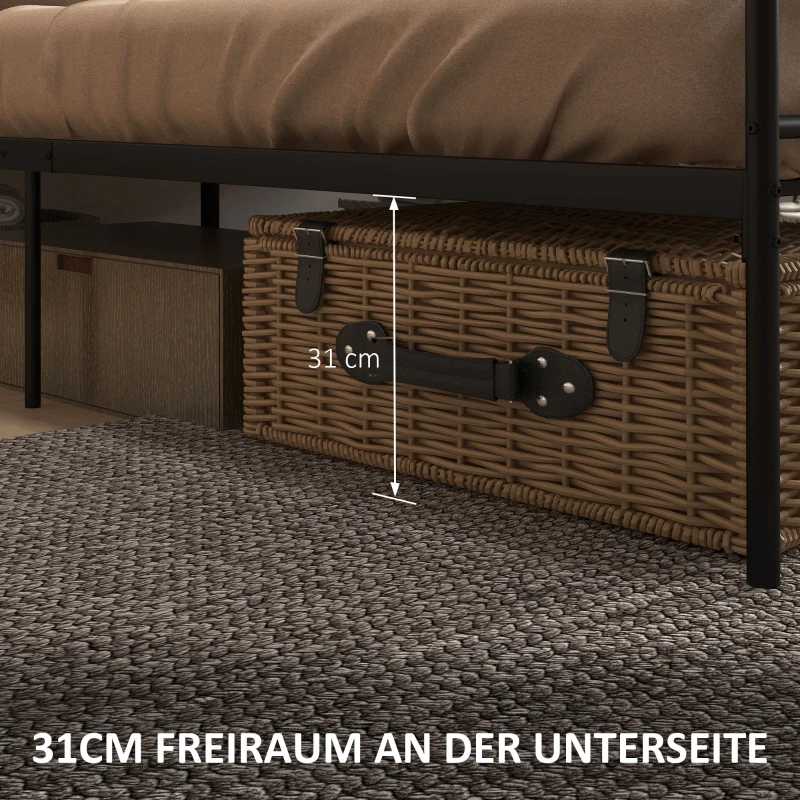 HOMCOM Bett 160 x 200 cm Bettrahmen mit Lattenrost aus Stahl, Unterbettaufbewahrung, Doppelbett, Schwarz