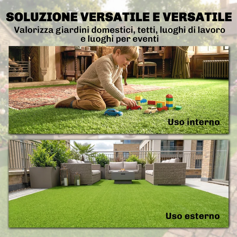 Outsunny Prato Artificiale 1m x 4m, Tappeto Sintetico con Altezza 10mm, Drenante, Verde