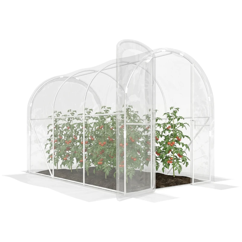 Outsunny Serre de jardin tunnel 3 x 2 x 2 m 6 m² avec porte à charnières bâche en PE 150 g/m² pour Légumes Plantes Fleurs