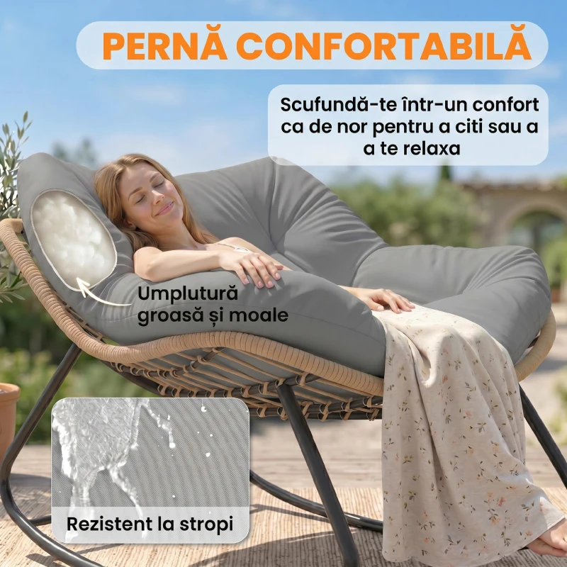 Outsunny Balansoar Papasan din Ratan cu Pernă, Gri
