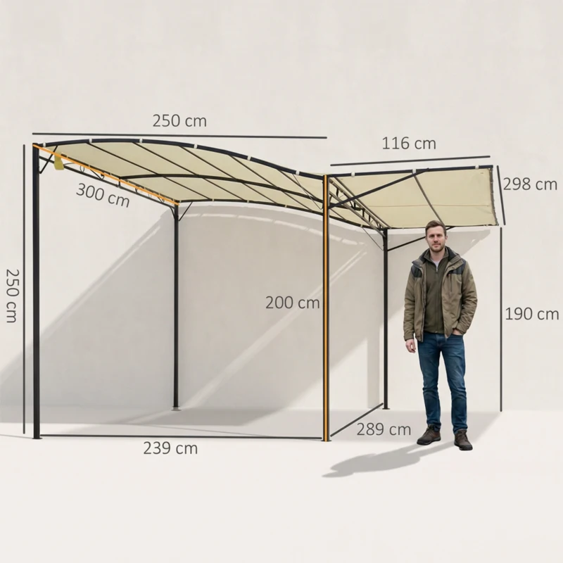 Outsunny Pavillon mit klappbarer Dacherweiterung wetterfest 3 x 2,5 m Cremeweiß