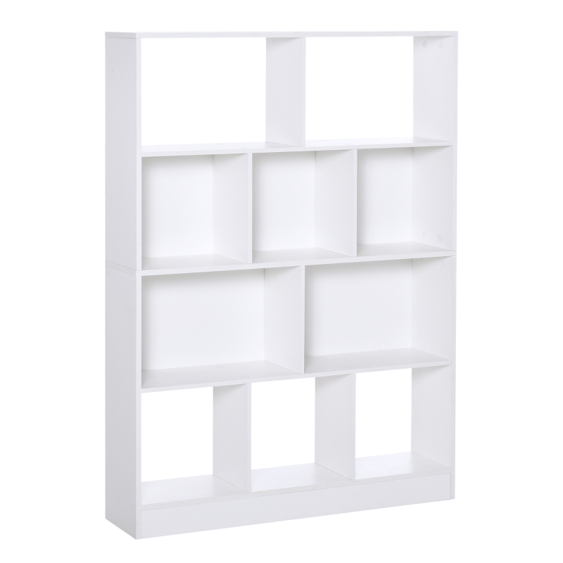 HOMCOM Estantería Librería de 4 Niveles con 10 Compartimentos Estantes de Almacenaje Multiusos 100x23,8x140 cm Blanco