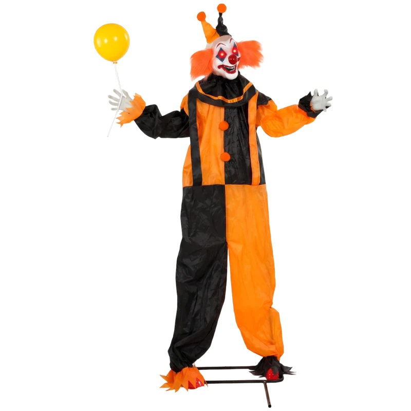 HOMCOM 190cm Life Size Animated Clown Halloween Decoration, Scary Halloween Animatronics Decor with Sound Touch Activated