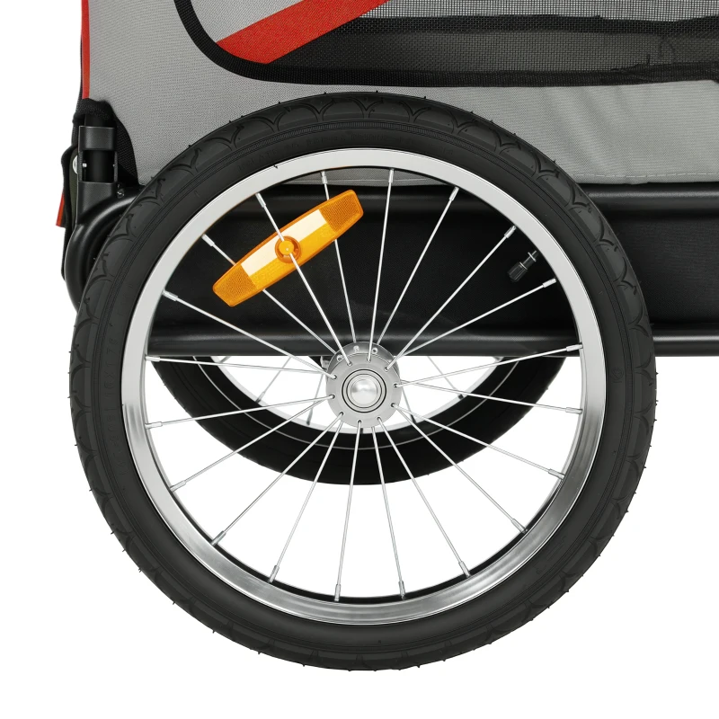 PawHut 2-In-1 Dog Bike Trailer Pet Stroller with Universal Wheel Reflector Flag Red