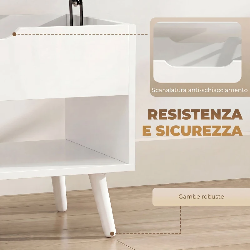 HOMCOM Tavolino da Caffè con Piano Sollevabile e Spazio Nascosto, 75 cm Bianco Punzonato