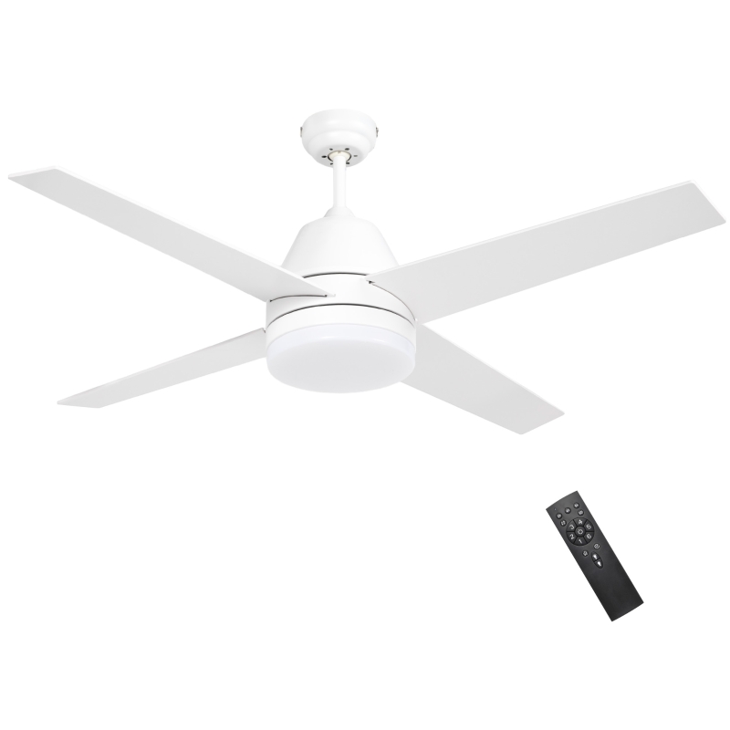 HOMCOM Ventilador de Techo con Luz 46W Ø129 cm Motor DC con 4 Aspas Reversibles Mando a Distancia y Temporizador Blanco