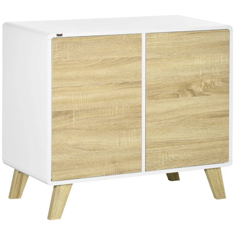 HOMCOM Aparador de Salón con Puertas a Presión y Estante Ajustable para Comedor Dormitorio 80x40x70 cm Blanco y Roble