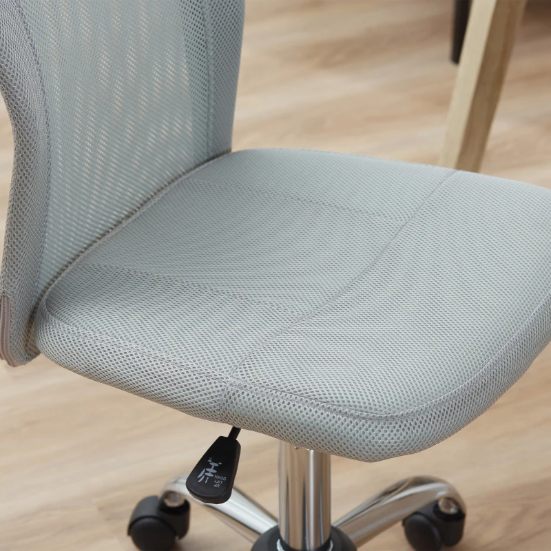Vinsetto Sedia da Ufficio Ergonomica Senza Braccioli in Tessuto a Rete, Altezza Regolabile e 5 Ruote, Grigio