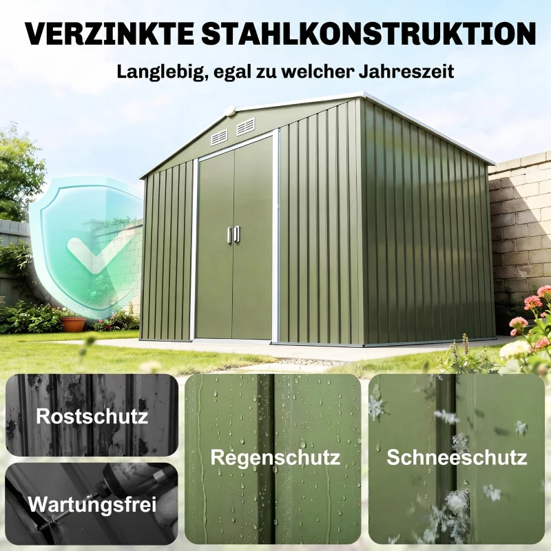Outsunny Geräteschuppen mit Schiebetüren 2,77 x 1,95 x 1,92cm Metall Hellgrün