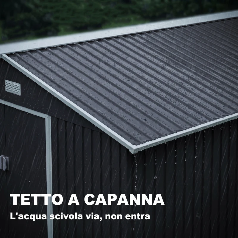 Outsunny Casetta da Giardino con 2 Porte Scorrevoli e 4 Prese d'Aria, in Acciaio, 322x277x192 cm, Grigio