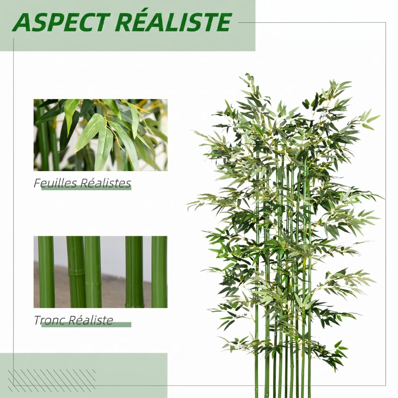 HOMCOM Bambou Artificiel 180 cm, Feuilles Réalistes et Pot en Bois de Pin, Facile à Nettoyer, pour Maison Bureau, Vert