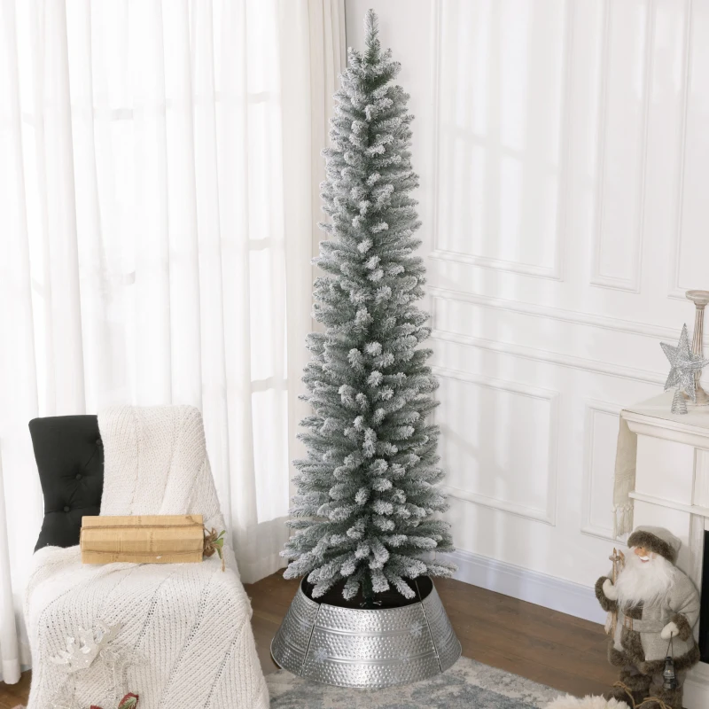 HOMCOM 7ft Artificial Snowy Pencil Christmas Tree - White