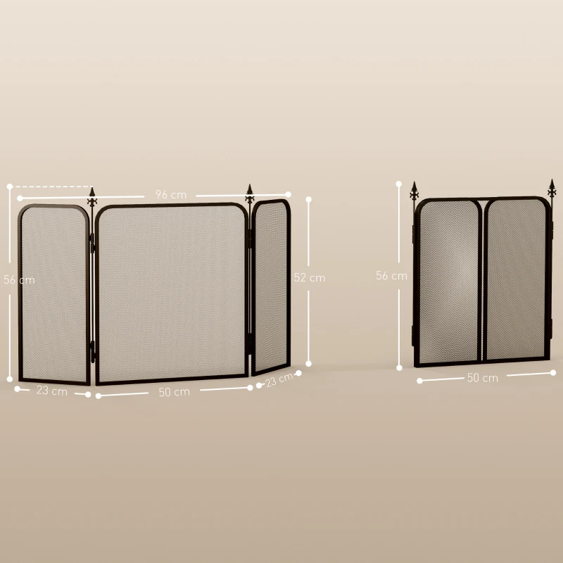 HOMCOM Pare feu cheminée pliable 3 panneaux, pare-étincelles cheminée, grille de protection cheminée en maille de métal noir