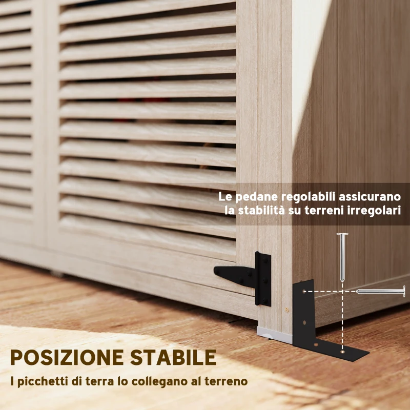 Outsunny Armadio da Esterno Portaoggetti a 2 Ripiani con Picchetti, in Legno di Abete, 127x65x159.5/168 cm