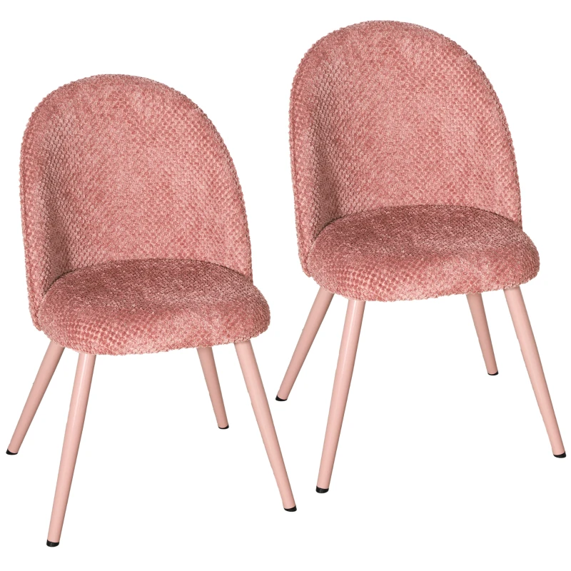 HOMCOM Lot 2 Chaises de Salle à Manger en Velours avec Assise Rembourrée, Rose