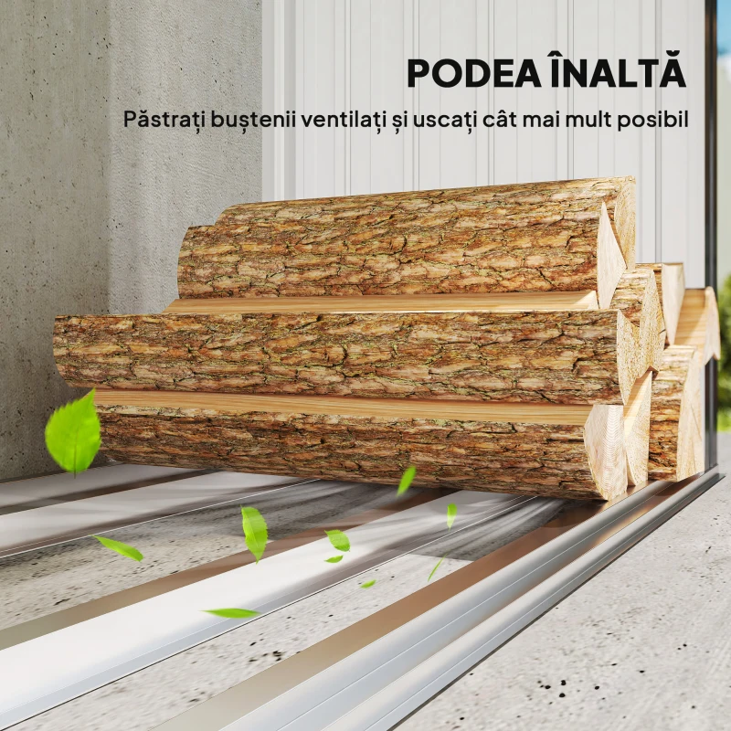 Outsunny Adăpost pentru Lemne Exterior, Oțel Galvanizat cu Bază Ridicată, 213x66,5x150 cm, Gri Închis