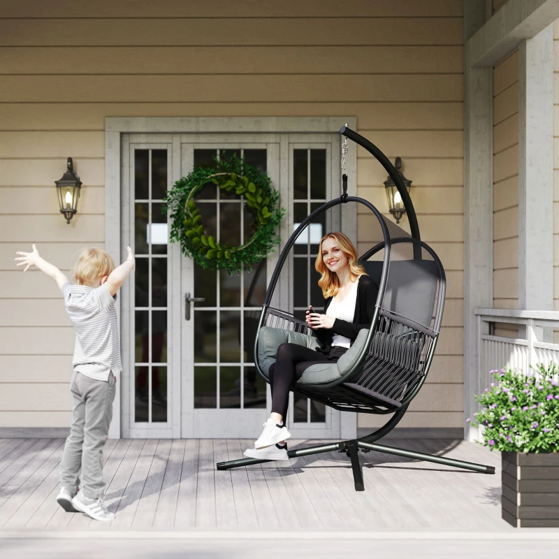 Outsunny Hanging Egg Chair, with Cushion - Dark Grey