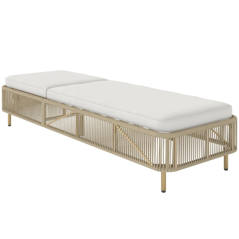 Outsunny Rattan Sonnenliege, 5-fach verstellbare PE-Rattan Gartenlieg mit Kissen, Gartenliege