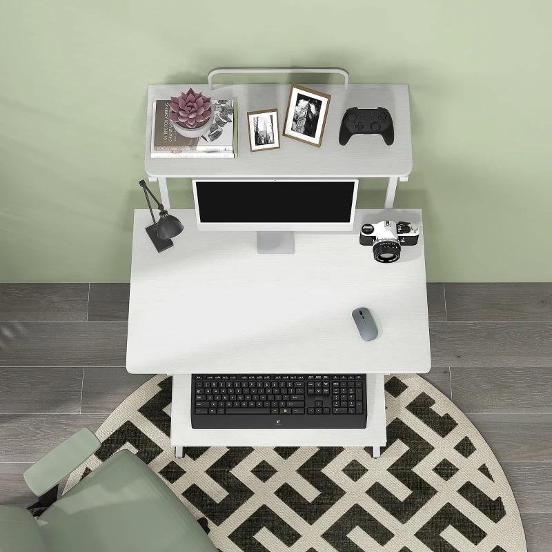 HOMCOM Bureau d'ordinateur roulant avec étagères de rangement, poste de travail et plateau pour clavier, 80x50x130cm, blanc