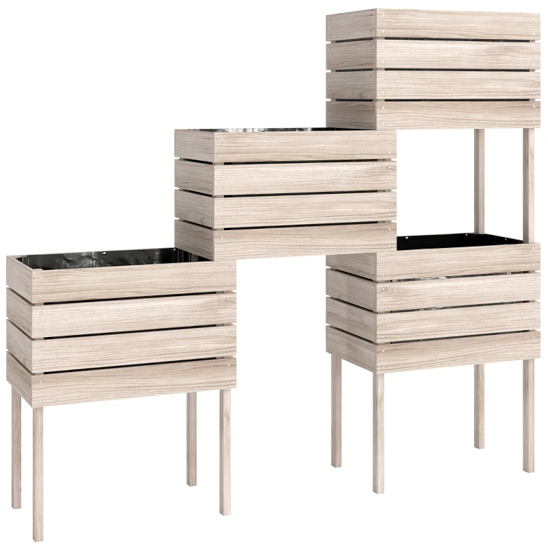 Outsunny Jardinières sur Pieds carrés potagers - Lot de 4 jardinières sur Pied modulables - 50L x 30l x 60H cm