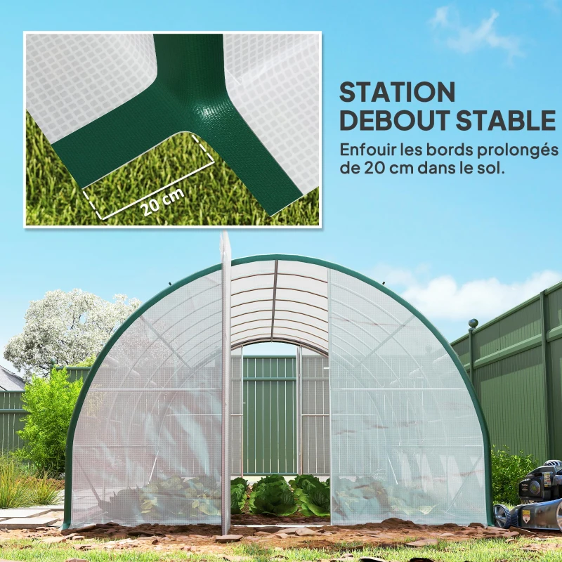 Outsunny Estufa túnel de jardim 18 m², estufa túnel de jardim com portas e 8 janelas, lona PE 140g/m² 600 x 300 x 200 cm branca
