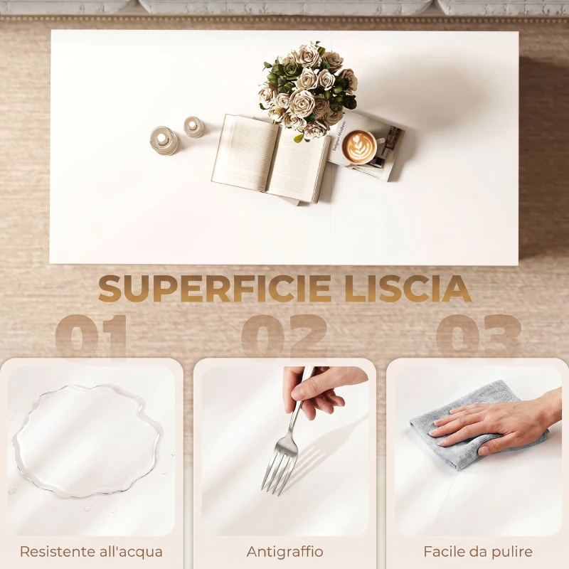 HOMCOM Tavolino da Caffè Sollevabile con Piano Doppio e Scomparto Nascosto, Bianco per Soggiorno