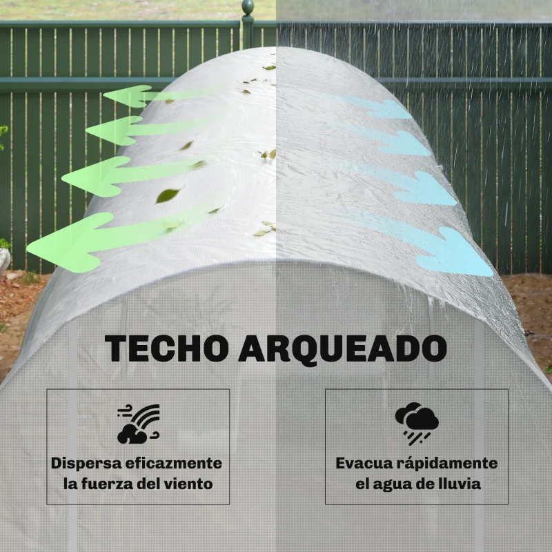 Outsunny Invernadero de Túnel 3,5x2x2 m con 6 Ventanas de Malla y Puerta Enrollable con Cremallera Anti-UV Blanco