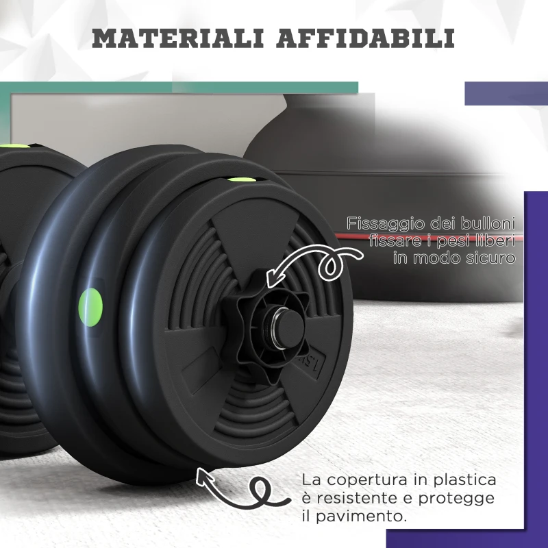 SPORTNOW Set 2 in 1 con 2 Manubri Convertibili in Bilanciere, Peso Totale 25 kg e Dischi Pesi Regolabili, Nero
