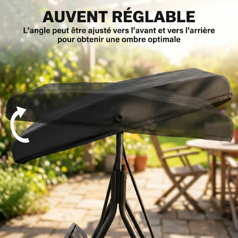 Outsunny Balancelle de Jardin 3 Places Toit Inclinaison réglable Assise et Dossier Ergonomique Acier époxy textilène