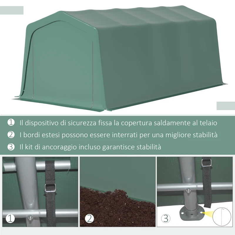 Outsunny Tendone da Giardino per Auto con Ingresso a Cerniera e Picchetti, 600x255-310x255cm, Verde