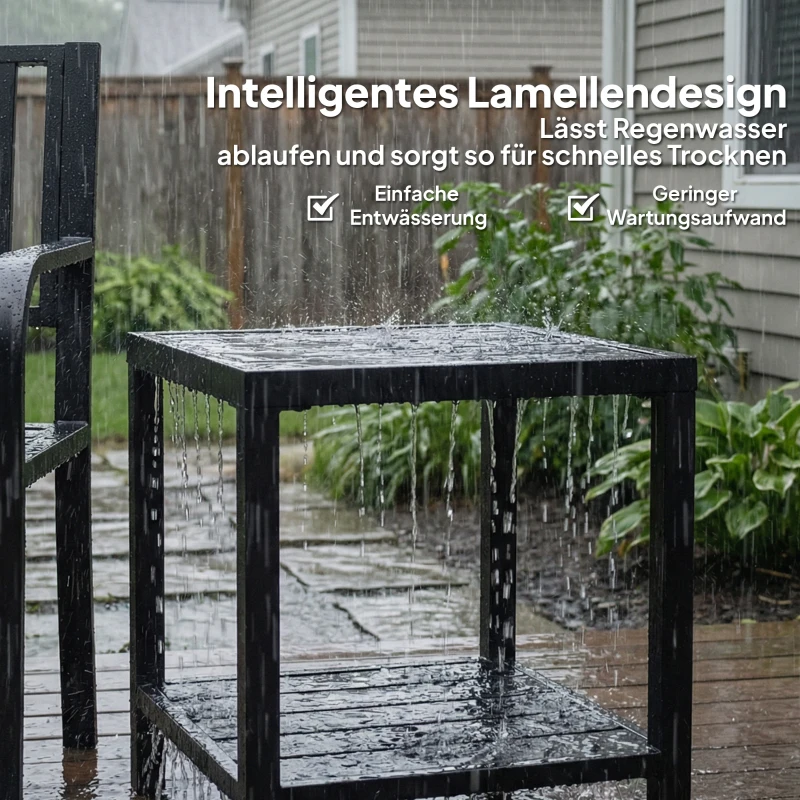 Outsunny Beistelltisch 45 x 45 cm wetterfest Gartentisch mit Lamellendesign Ablage verstellbaren Füßen 30kg Belastbar