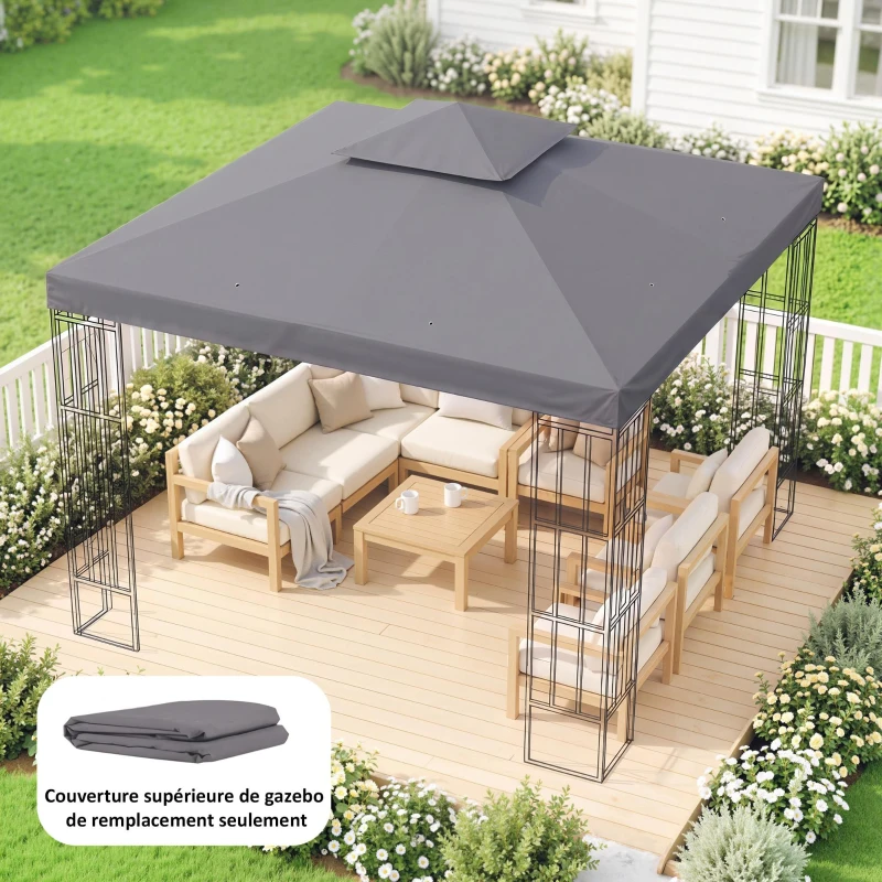 Outsunny Toit de Remplacement pour pavillon de Jardin Toile de Rechange pour pavillon tonnelle Tente 3 x 3 m Gris