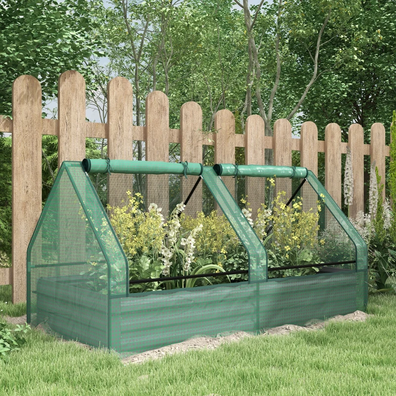 Outsunny Jardinera Exterior Grande con Mini Invernadero con Base Abierta para Patio Terraza Balcón 185x95x92 cm Gris y Verde