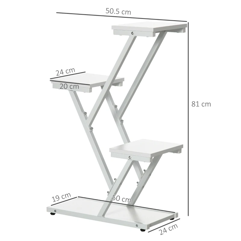 Outsunny Scaletta Portavasi a 4 Livelli per Interni ed Esterni in MDF e Acciaio, 50.5x24x81 cm, Bianco