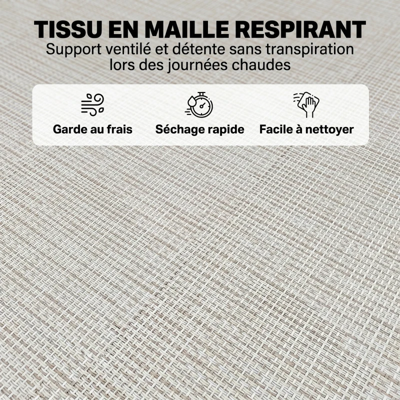 Outsunny Lot de 2 bain de soleil transat pliable dossier inclinable multi-positions acier lacets élastiques textilène crème