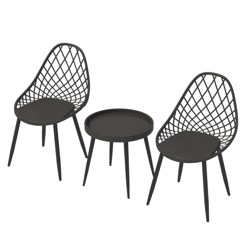 Outsunny 3-Piece Outdoor Bistro Set with 2 Chairs and Round Table for Garden, Balcony, Porch, Black